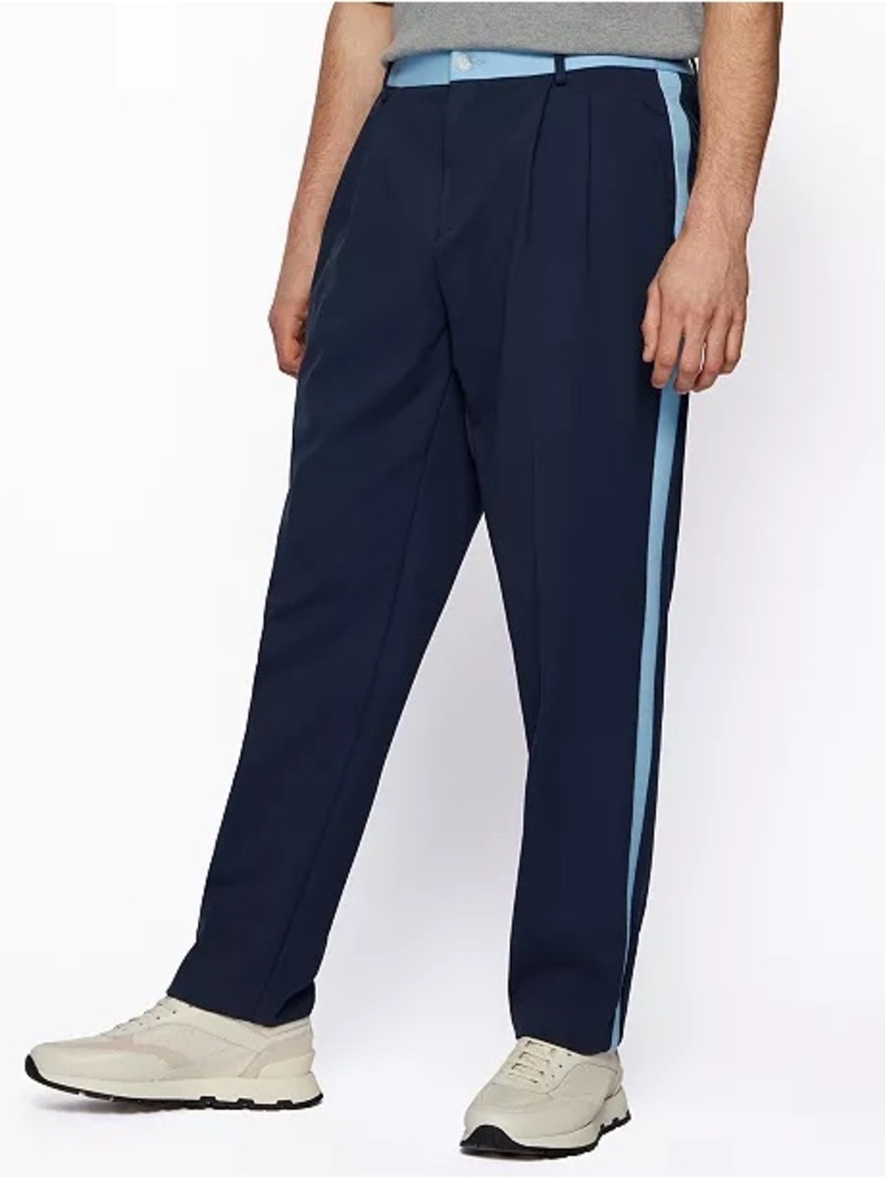 Boss x Russell Athletic Tapered Fit Dark Blue & Light Blue Stripe Pants Sz 34R